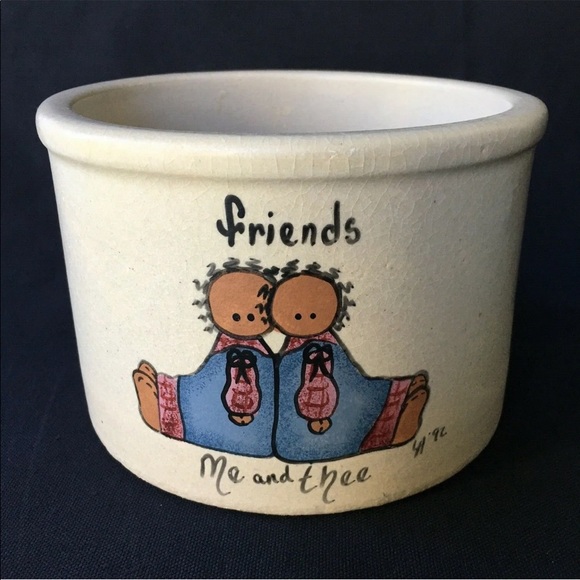 Vintage Robinson Ransbottom Pottery Crock Hand Painted Friends Me and Thee - Picture 1 of 4